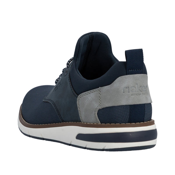 Navy and gray sneaker with 'Rieker' branding on a white background