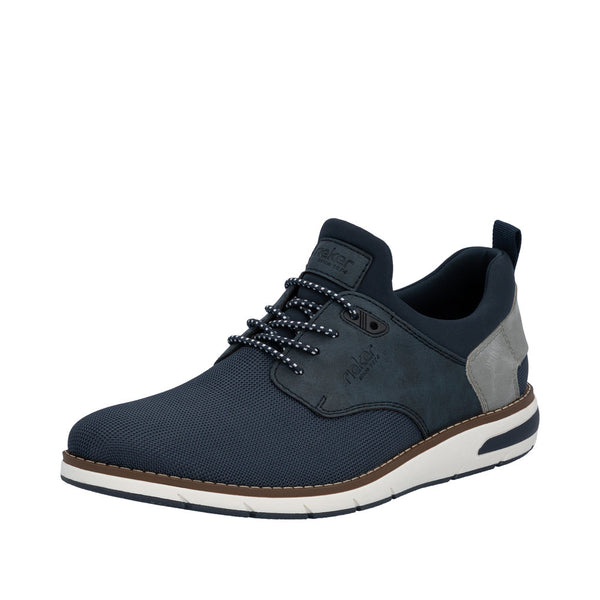 Navy blue sneaker with gray accents on a white background
